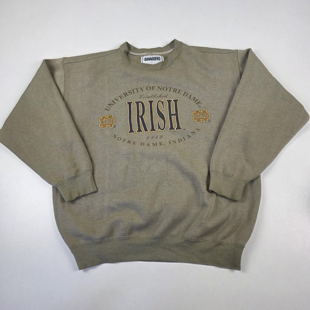 Vintage Notre Dame Fighting Irish Sweatshirt Mens Large Green NCAA Danaggers